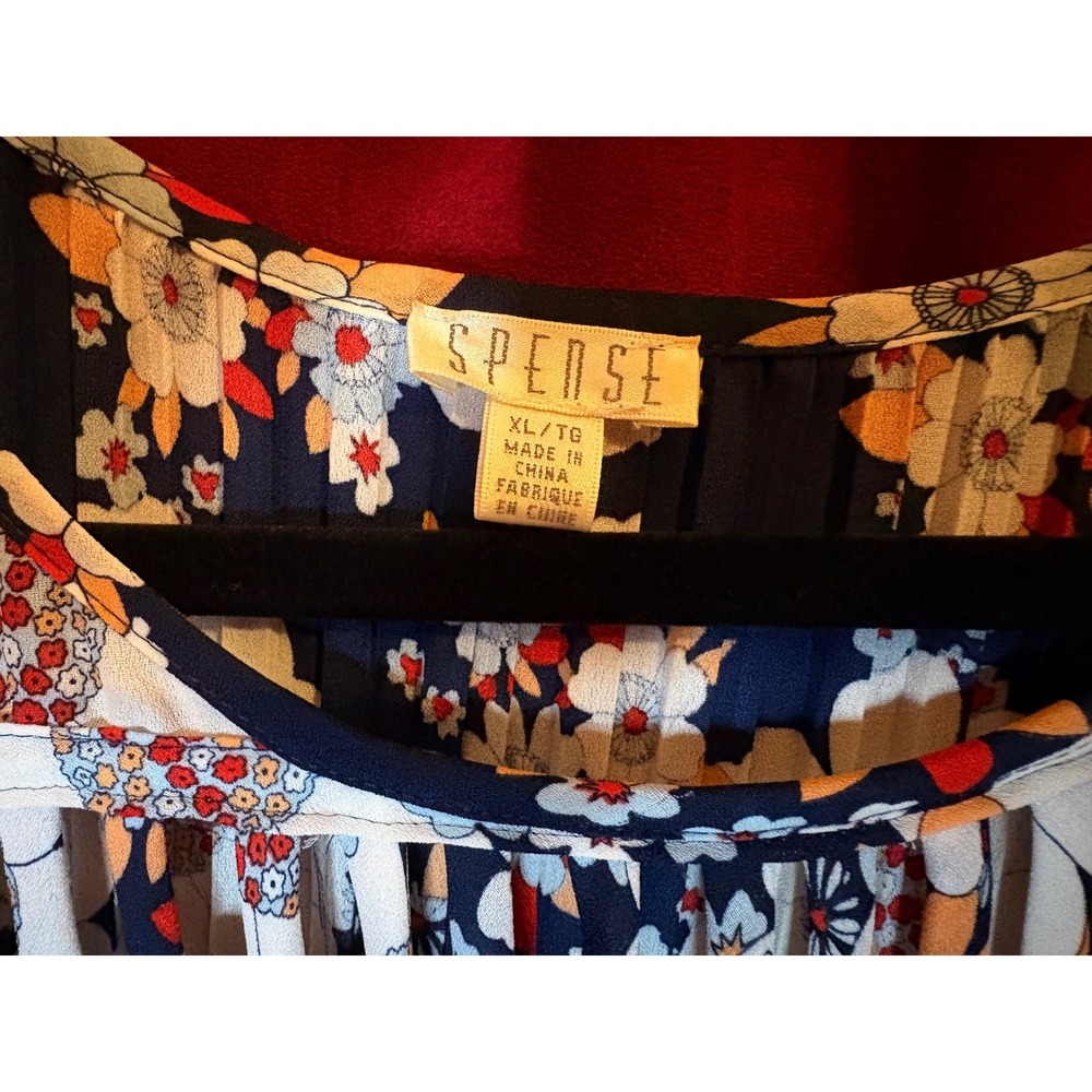 Spense Navy Blue Floral Pleated Boho Blouse - Picture 6 of 7